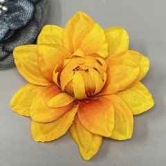 Vintage Silk Flower Brooch Pin Set of 3 Brown Yellow Blue Layered Large Retro