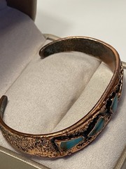Vtg Bell Trading Post Solid Copper & Turquoise Corinthian Cuff Bracelet Made USA