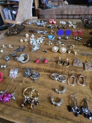 Vtg Retro Costume Lot Of 50 Earrings Clip On Earwire Push Backs