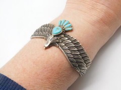 JTV DESIGNER BBJ STERLING SILVER BALD EAGLE BIRD TURQUOISE STONE CUFF BRACELET