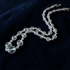 Crystal Necklace Vintage Glass Faceted Bead Strand Mid Century 15 Inch