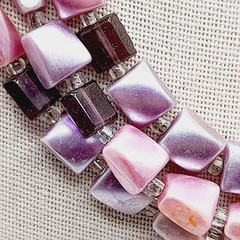 Vintage Japan 1950s Pink Lavender Pearl Finish 3 Strand Necklace 17”