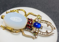 NWOT Kelley Hollis Signed Darling Scarab Moonstone/Rhinestone Beetle Brooch/Pin!