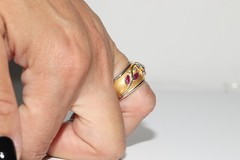 Vintage Style Flower Leafy Vine Band 2 Ct Lab Created Ruby 14k Yellow Gold Over