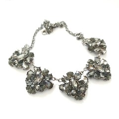 Vintage Smoky Gray Necklace Cocktail Rhinestone Bib Victorian Revival Royal VTG