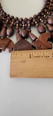 African Animal Bib Necklace Charm Carved Wood Elephant Wolves Brown Tribal Bead