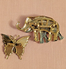 Lot Of 7 Vintage Brooches Animals Birds Rhinestone Enamel Charming Good Quality!