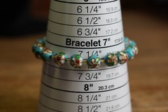 Cloisonne Filigree Stretch Bracelet 9mm Beads Sky Blue Pink Flowers 7″ Vintage