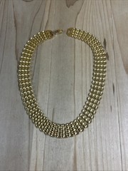 Chain Collar Necklace 17” Gold Tone 7 Layer Mesh Design Smooth Textured