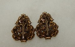 Pair Vintage Hollycraft Signed Colorful Rhinestone Duet Pins Brooches