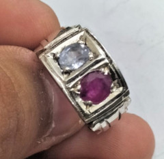 Natural Blue Ceylon Stone & Natural Ruby Stone Ring Two Stones Ring Birth Ring
