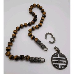 Tigers Eye Marcasite Convertible Bead Necklace Vintage Asian Inspired Charm Boho