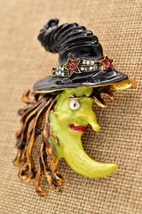 Kirks Folly Vintage Witch Moon Brooch Halloween Rhinestone Enamel Pin Signed 9B