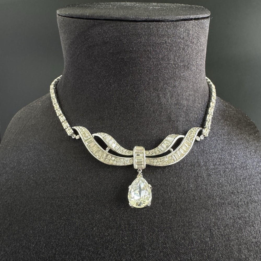 Vintage 1955 Crown Trifari Rhinestone Necklace Alfred Philippe J Hook Choker