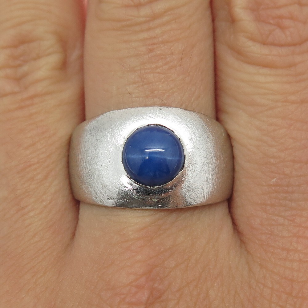 925 Sterling Silver Antique Art Deco Lab-Created Star Sapphire Ring Size 11.25