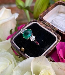 2.50 CT Green Oval Cut CZ Three Stone Art Deco Antique Style Ring In 925 Silver