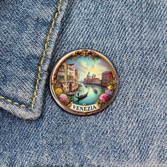 BROOCH BADGE- Retro Venice Canal, Compact Easy to Carry, Ideal for Apparel, Bags