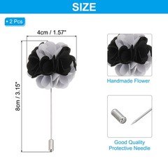 2 Pcs Flower Boutonnieres Pin Lapel Pin for Men Camellia Flower Gray/Black