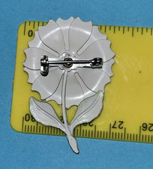 Vintage Daisy Flower Brooch White Yellow And Green Enamel Leaves Pedals 2 inches
