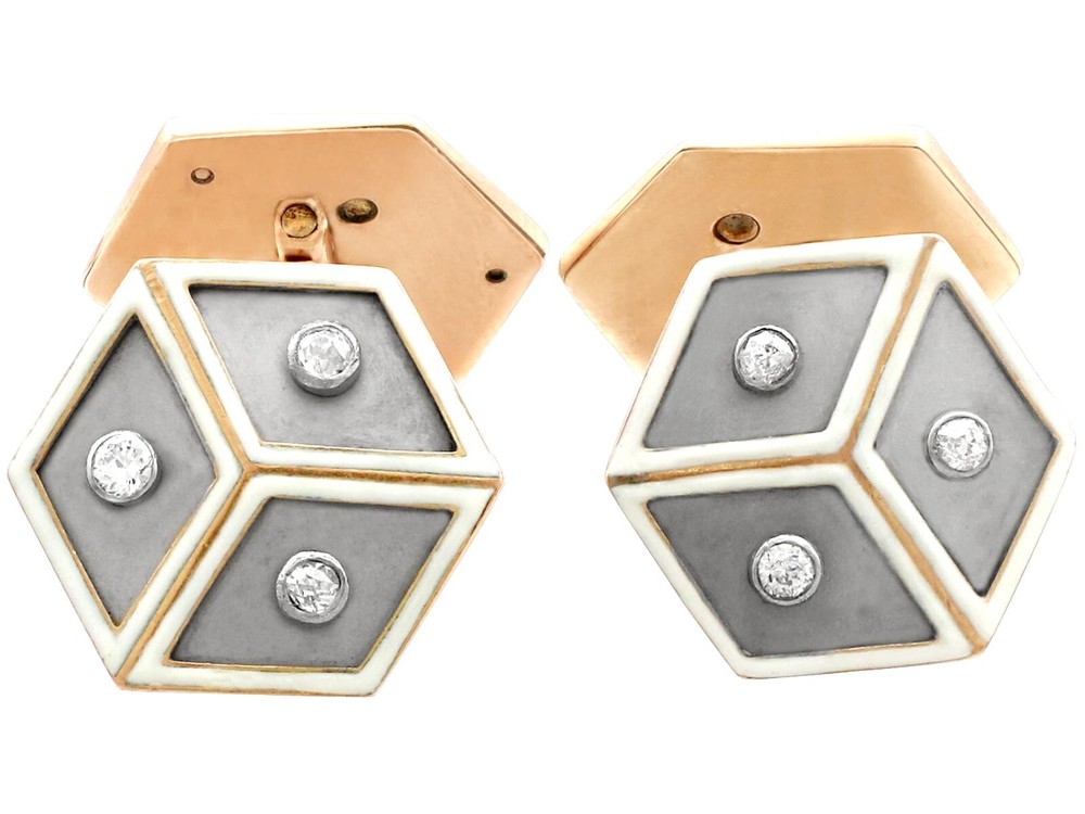 Antique French 0.24 Ct Diamond Platinum Set 14k Rose Gold Cufflinks