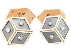 Antique French 0.24 Ct Diamond Platinum Set 14k Rose Gold Cufflinks