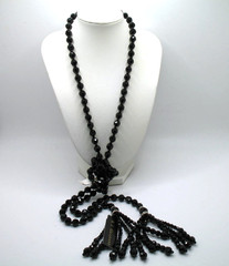 Vintage RJ Graziano black French Jet glass bead and rhinestone sautoir necklace
