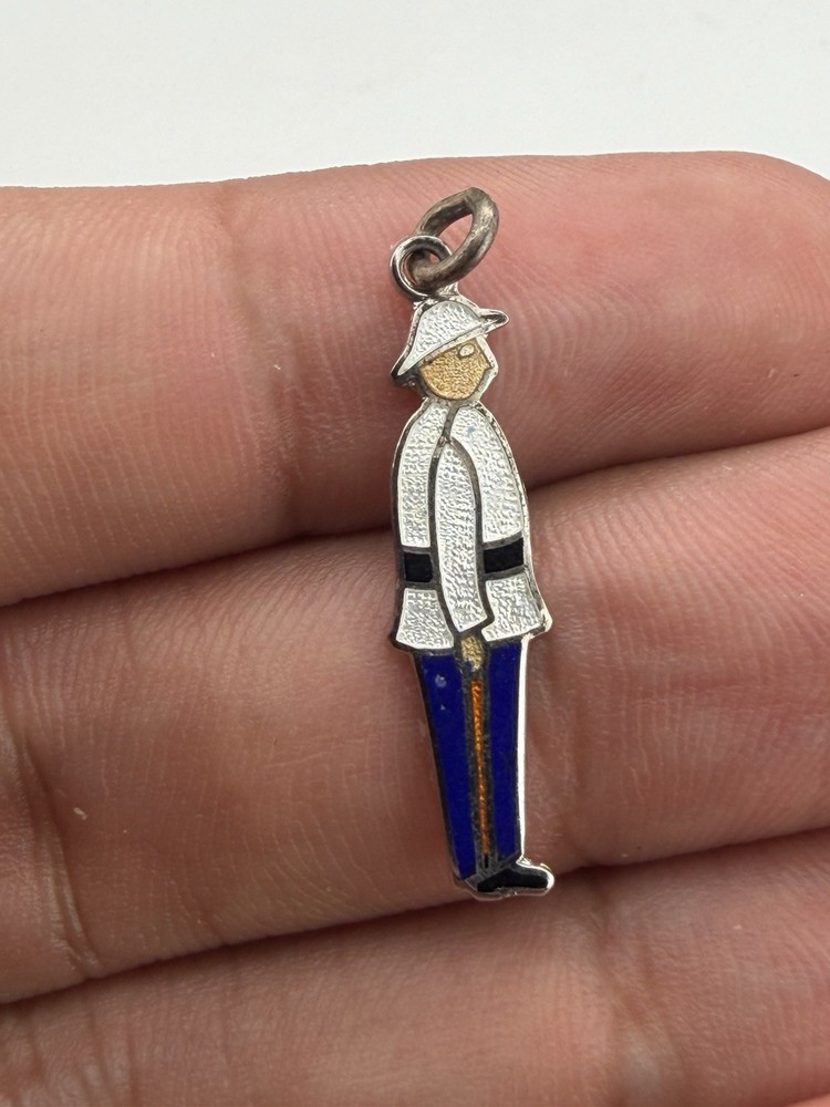 Nassau Bahamas Sterling Silver and Colored Enamel Police Officer Charm Pendant