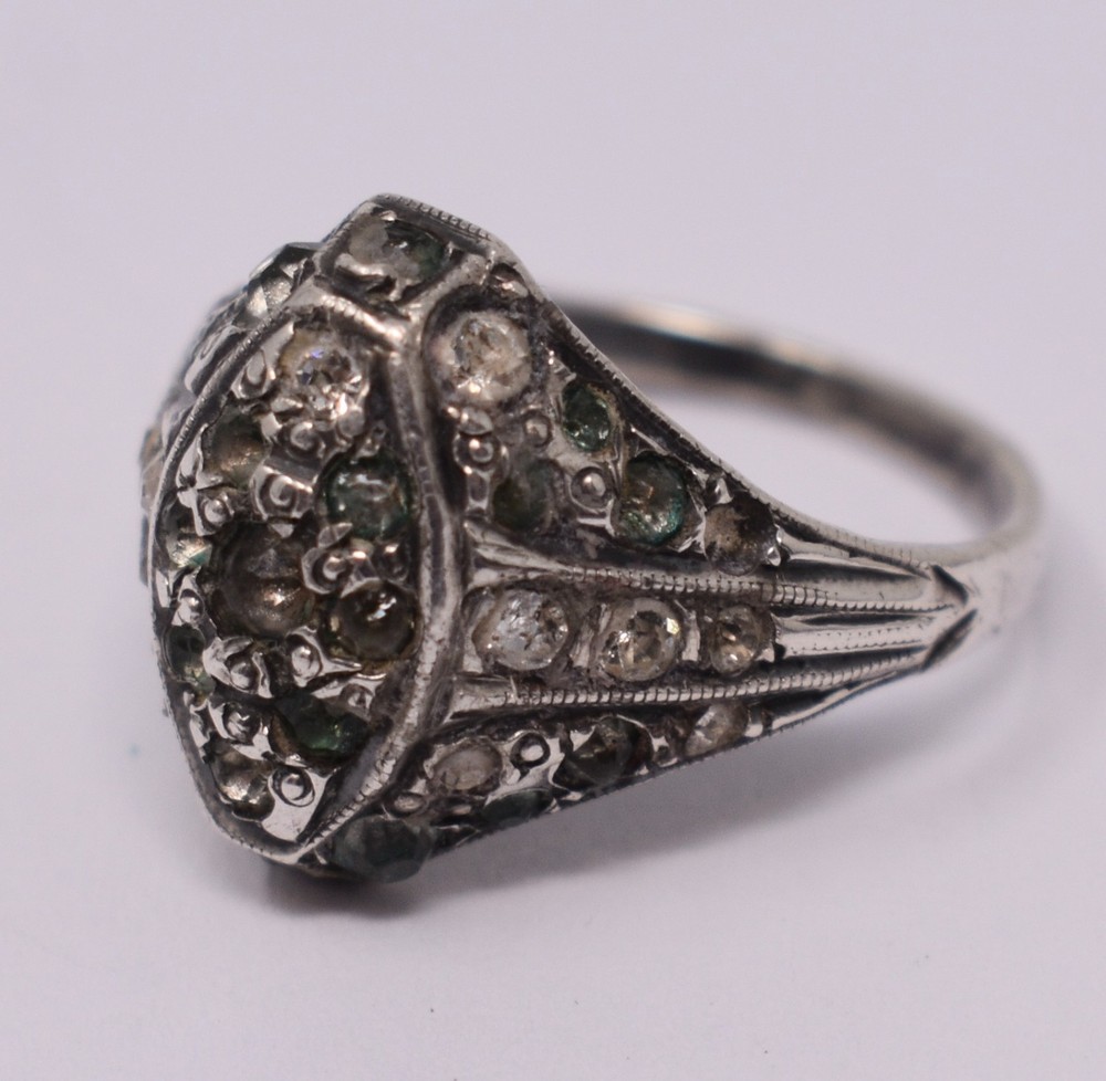 Genuine 1920s Art Deco Sterling Silver & Paste Flapper Dome Ring sz. 6