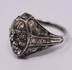 Genuine 1920s Art Deco Sterling Silver & Paste Flapper Dome Ring sz. 6