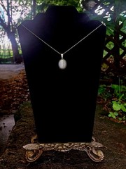 Moody Vintage White Cat’s Eye Moonstone Pendant Necklace—Milky Shimmer Effect