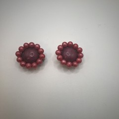 Vintage W.Germany 1950s, Fuschia, Pink Floral Round Clip-on Earrings