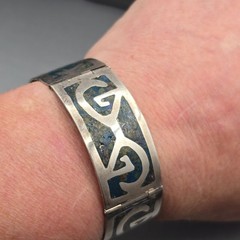 Vintage Taxco Sterling Silver Turquoise Inlay Bracelet 7″ Eagle 3 Signed AMD 30g