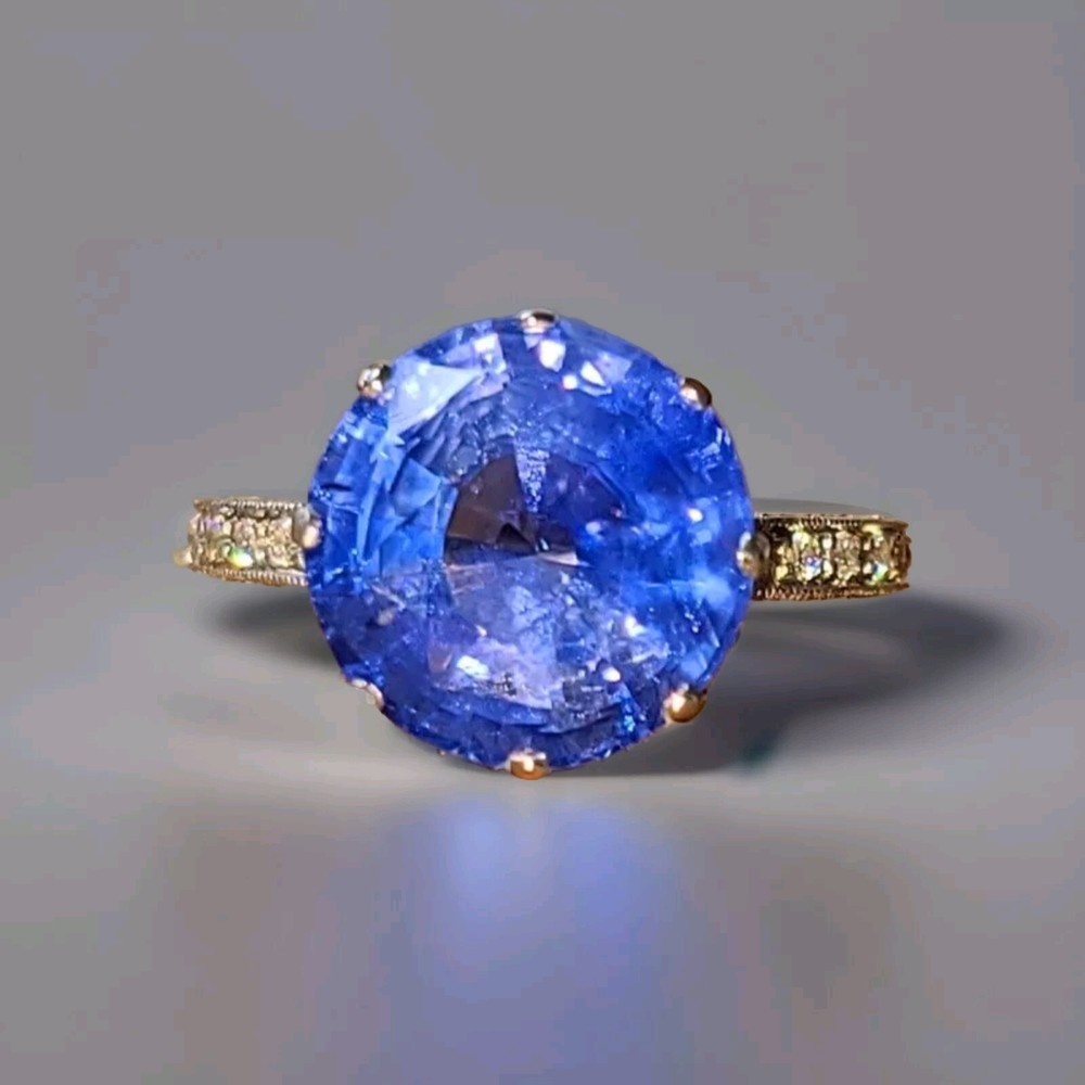 7.50ct.Platinum Vintage Filigree Engagement Ring Natural Blue Sapphire Round Cut
