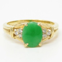 NYJEWEL 18k Yellow Gold Jadeite Jade Diamond Ring