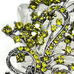 VTG Floral Spray Bow Pin Brooch Sparkling AB Peridot Green Crystal Rhinestones