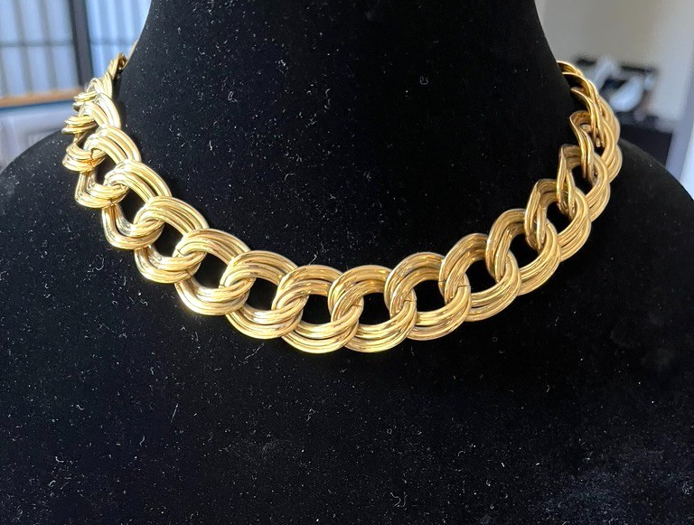ANNE KLEIN Signed GOLD TONE DOUBLE-LINK CHAIN 15″ STATEMENT CHOKER NECKLACE!