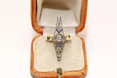 Art Deco Style Round Lab Created Diamond Sapphire 14K Gold Finish Wedding Ring