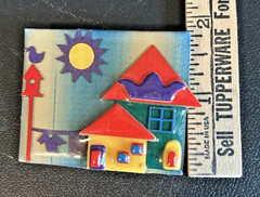 Vintage House Pin By Lucinda Teal Red Dog Houses Sun Pin Brooch