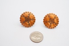 Vintage Earrings Copper Etched Concho