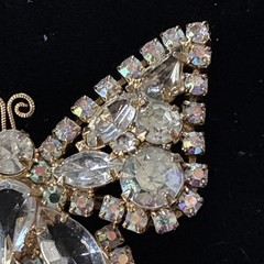 Signed Kramer Rhinestone Butterfly Brooch Clear & AB Gold Tone Vintage 1950s