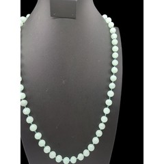 Vintage Les Bernard Signed Jade Bead Necklace Hand Knotted Barrel Clasp 34″