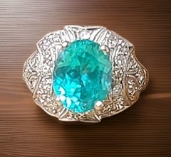 Vintage Filigree Platinum Engagement Ring 4.10ct. Blue Neon Tourmaline Oval Cut