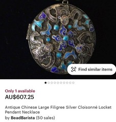 Antique Onyx Scent 62mm Chinese Export Filigree Cloisonne Enamel Pendant Locket