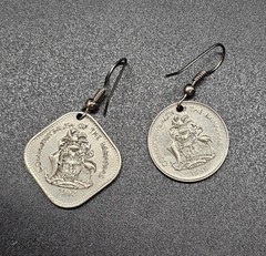 Bahamas Silver Coin Earrings Hibiscus And Pineapple Different Shaped Vintage