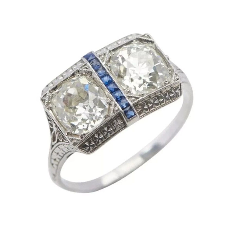 5Ct Art Deco Style Lab Created Diamond Engagement Wedding 14K White Gold FN Ring