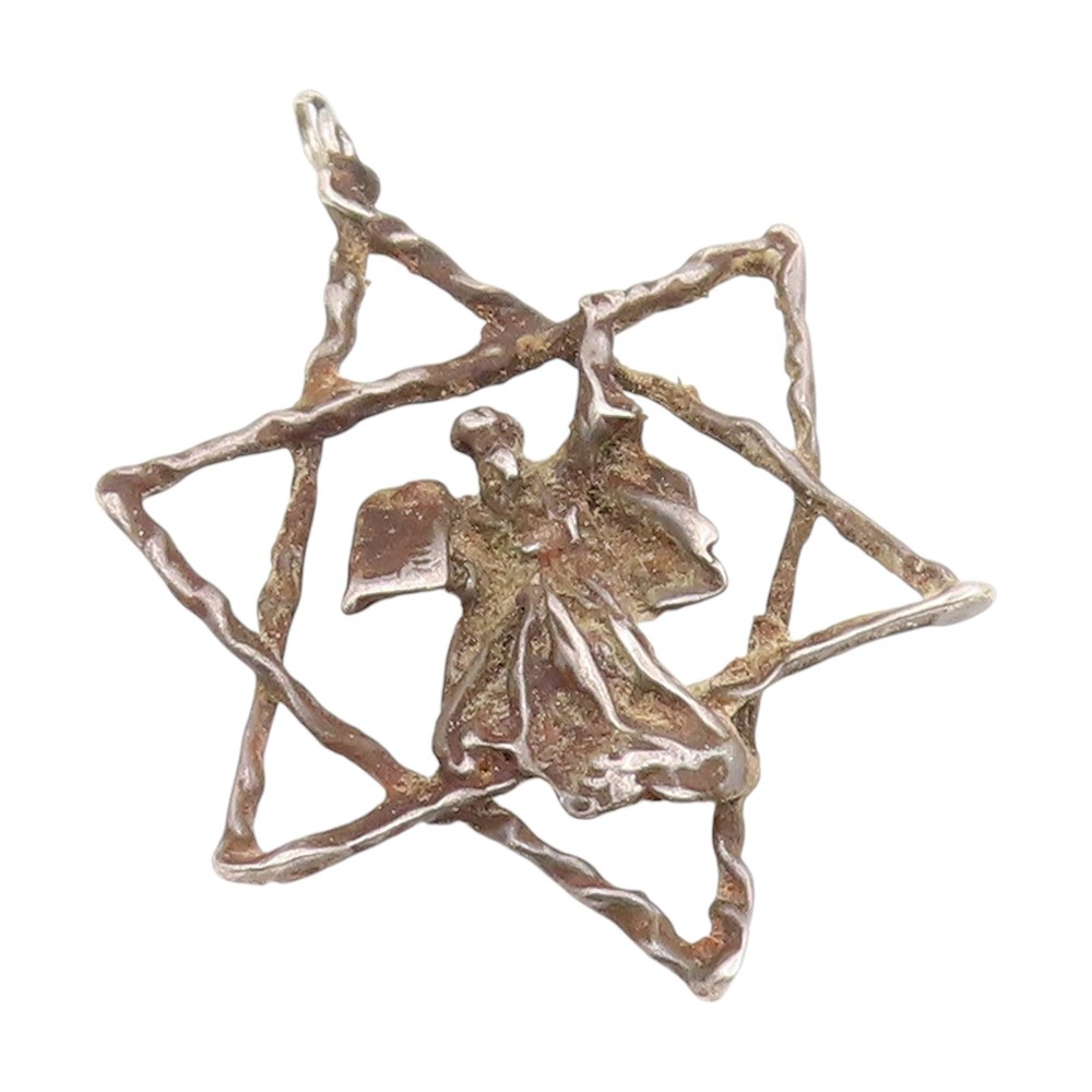 925 Sterling Silver Vintage Pendant Star Of David Moses 10 Commandments PT25941