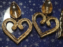 Vintage Les Bernard Hammered Gold Tone Heart Clip Earring and Necklace Set