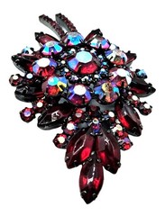 Juliana Brooch Earring Set Red Aurora Borealis Rhinestone Vintage D&E