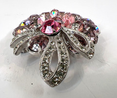 EISENBERG ICE Pink & Clear Rhinestone Brooch & Earrings Set w/Bow Accent