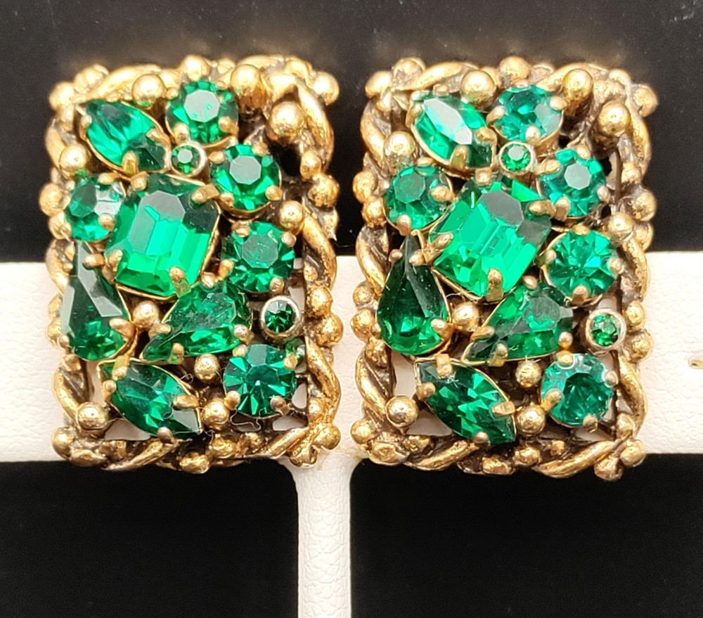 Barclay Green Rhinestone Earrings